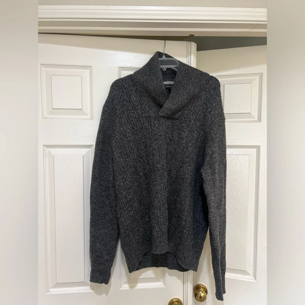 Banana Republic Men Size XL gray shawl‎ Neck Lambs Wool Casual work preppy smart